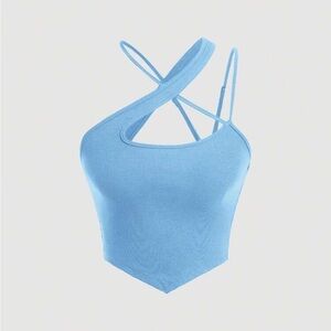 SHEIN Solid Criss
Cross Hanky Hem Top